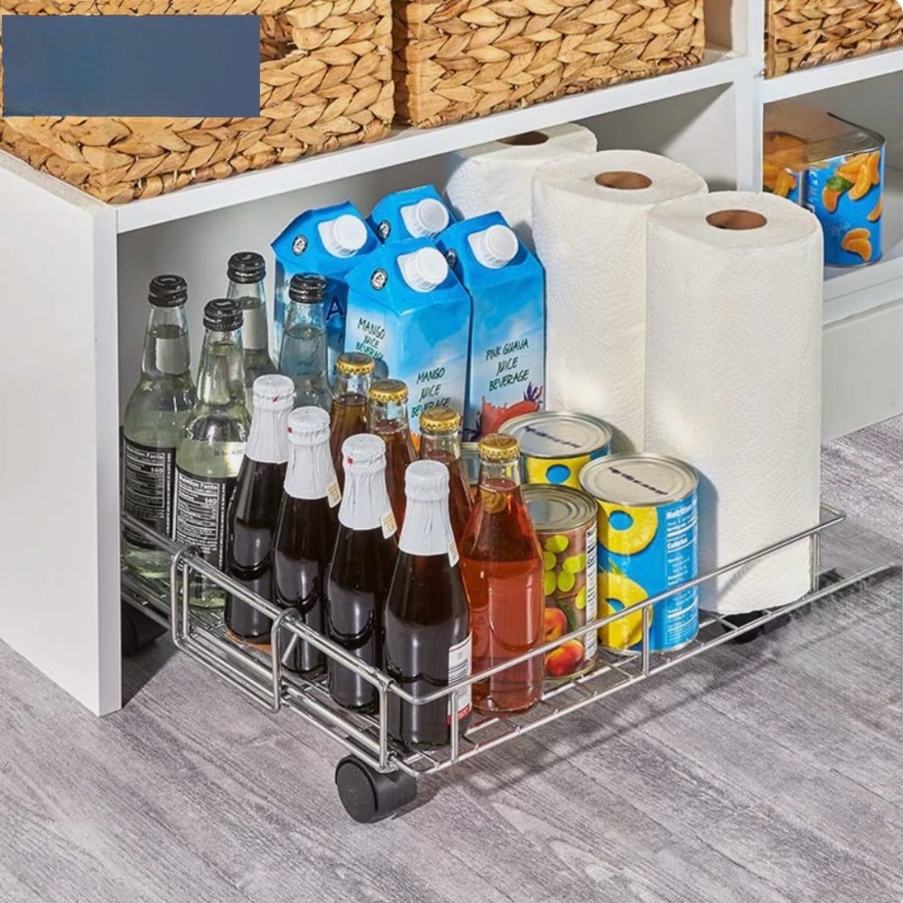 New! 🛒Under the Pantry Organizer Expandable Rolling Metal Storage Racket